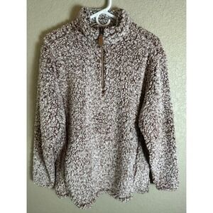 Nordic Fleece Pullover Women Large Brown Sherpa Quarter Zip